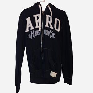 Aeropostale Men's Black and Navy Hoodie